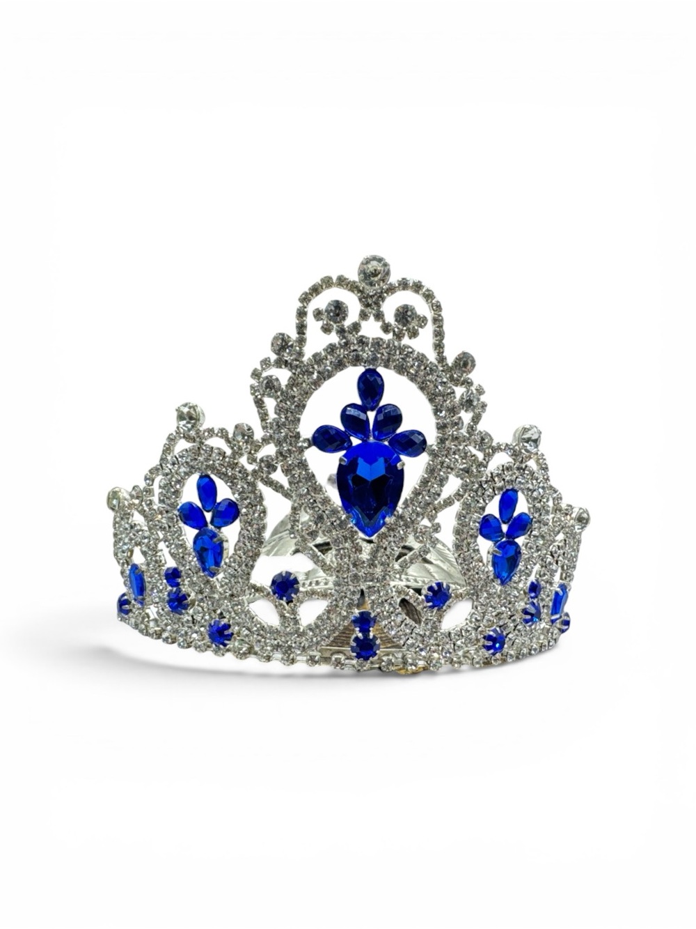 Vintage Blue Rhinestone Crown Tiara Prong Set Rhinestone Crown Prom Bridal - Picture 2 of 6